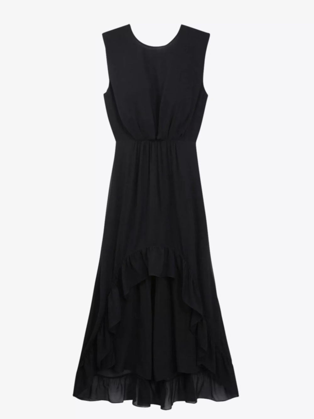 The Kooples Black Sleeveless Semi Sheer High-Low Ruffle Dress